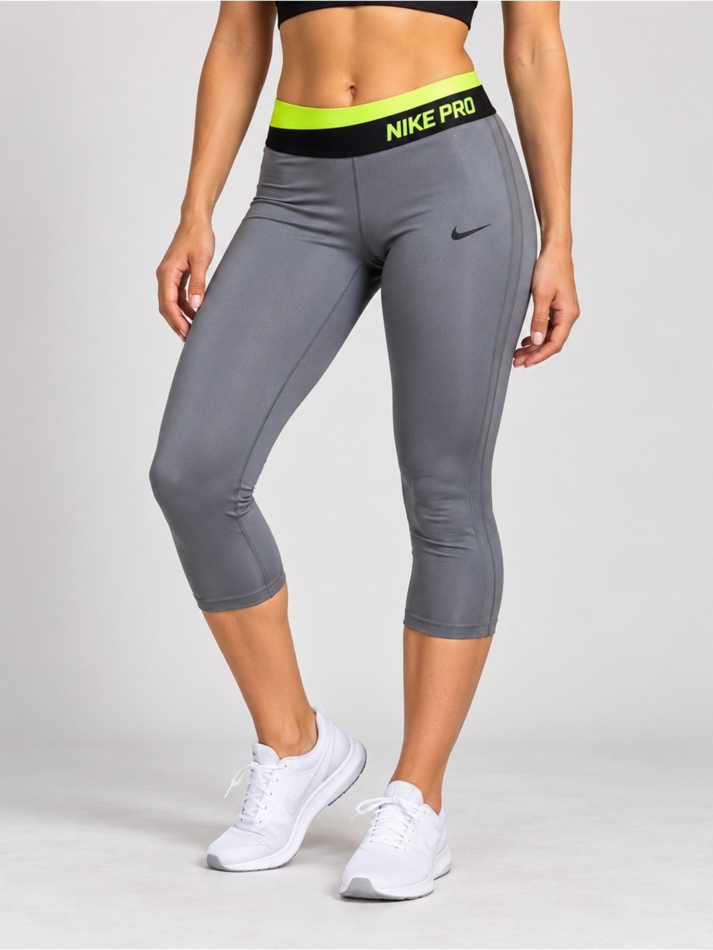 Nike Pro Women's Hypercool Capri Mesh Panel Leggings Size Large Gray GReen